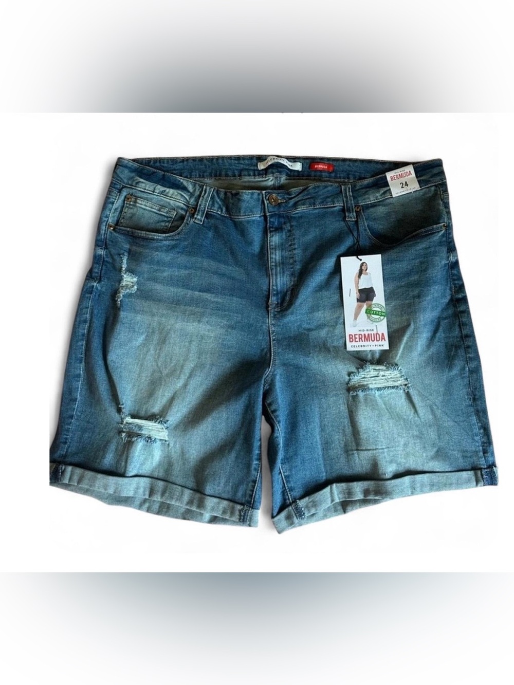 Celebrity Pink Distressed Denim Bermuda Shorts - Blue